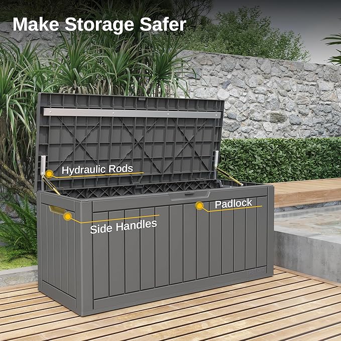 EAST OAK Outdoor Storage Box, 90 Gallon Deck Box, Waterproof Resin Storage Bin - Image 2