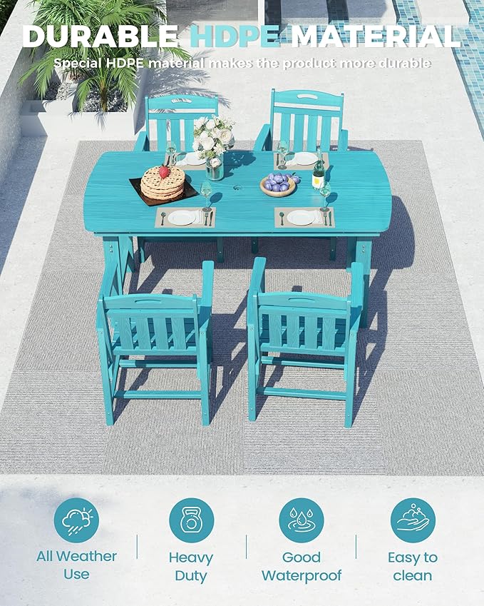 Ciokea HDPE Outdoor Dining Set, 5-Piece Patio Table and Chairs Set - Image 2