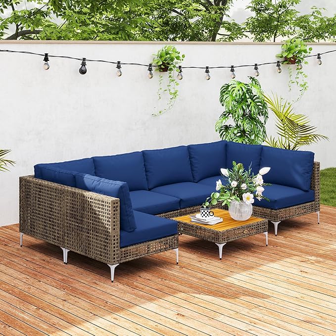 Outsunny 7 Piece Wicker Patio Furniture Set, Modular Outdoor Sectional - Image 9
