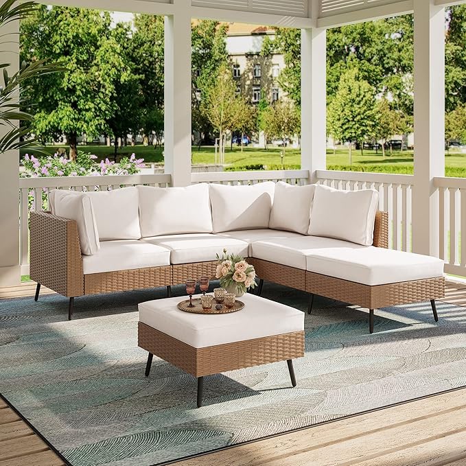 LAUSAINT HOME Outdoor Patio Furniture, 6 Piece Outdoor Sectional Sofa PE Rattan - Image 5