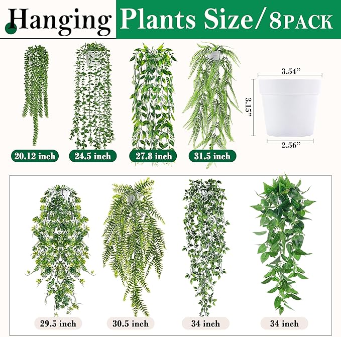 Der Rose 8Pcs Fake Plants Hanging Artificial Ivy Vine Faux Eucalyptus Hanging - Image 3