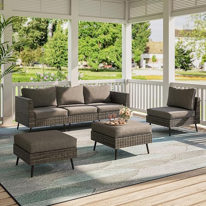 LAUSAINT HOME Outdoor Patio Furniture, 6 Piece Outdoor Sectional Sofa PE Rattan - Image 2