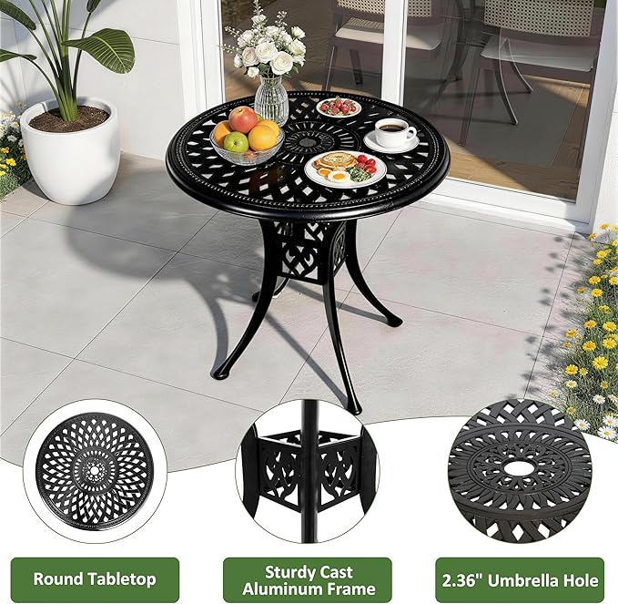 30.31" Outdoor Patio Dining Table, Cast Aluminum Patio Table, Patio Bistro Table - Image 4