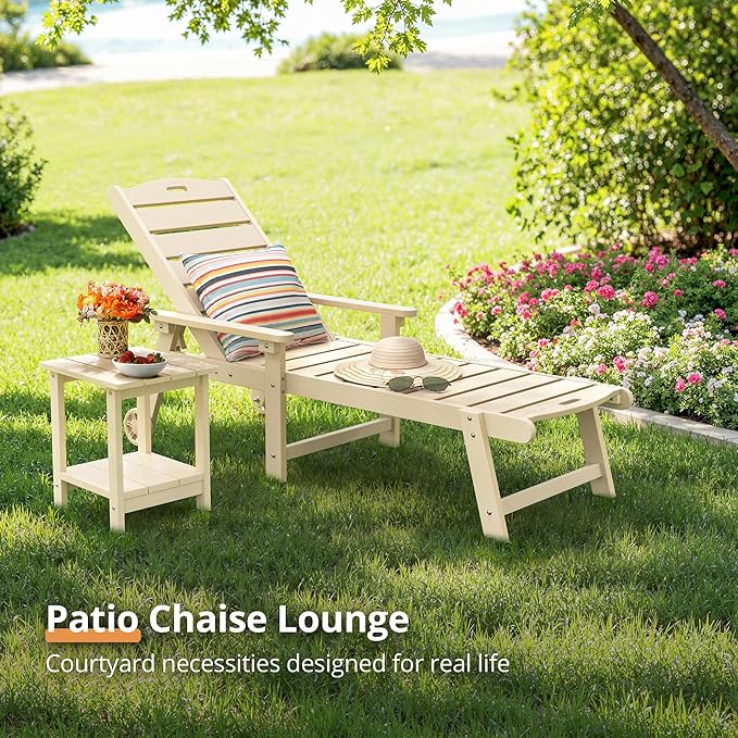 LUE BONA Outdoor Chaise Lounge Chairs Set of 2, HDPS Chaise Lounger, 5 - Image 4