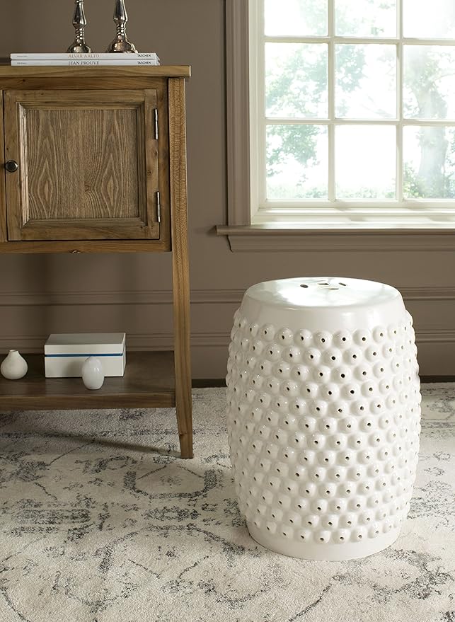 Safavieh Castle Gardens Collection Stella Nail Head White Glazed Ceramic Garden - Image 3
