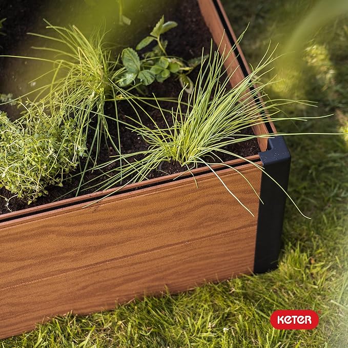 Keter 48" X 48" inches Wood Look Raised Garden Bed, Durable Outdoor Herb Garden - Image 9