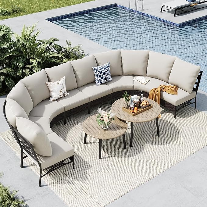 MFSTUDIO Patio Furniture Set, 8 Seats Half-Moon Curved Outdoor Sectional Sofa by MFSTUDIO