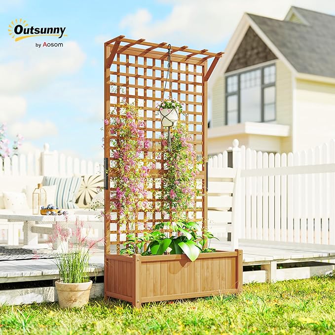 Outsunny Wood Planter with Trellis, Raised Garden Bed - Image 2