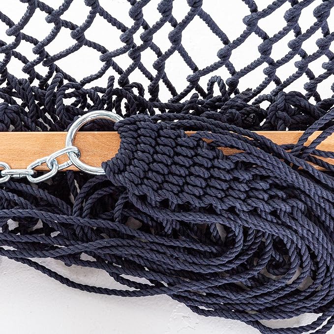 Castaway Living 13 ft. Double Traditional Hand Woven Navy Polyester Rope Hammock - Image 5