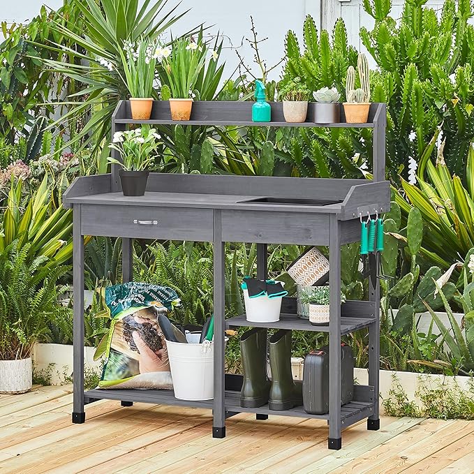 Yaheetech Outdoor Potting Bench Table Potters Benches Garden Workstation - Image 2