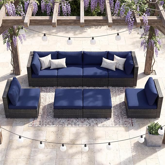NICESOUL Outdoor Sofa Set of 8, Deep Seating Extra Large Patio Conversation Set - Image 9