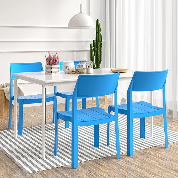 VECELO 4 Pack Stackable Dining Chairs, Plastic Patio Chairs - Image 3