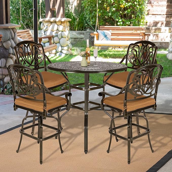 VIVIJASON 5-Piece Patio Swivel Bar Stools Set, All Weather Cast Aluminum - Image 6
