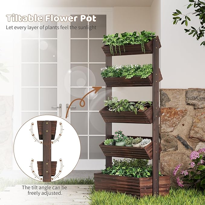 FILWH Wooden Raised Garden Bed Vertical Planter Box, Freestanding Plant Stand - Image 6