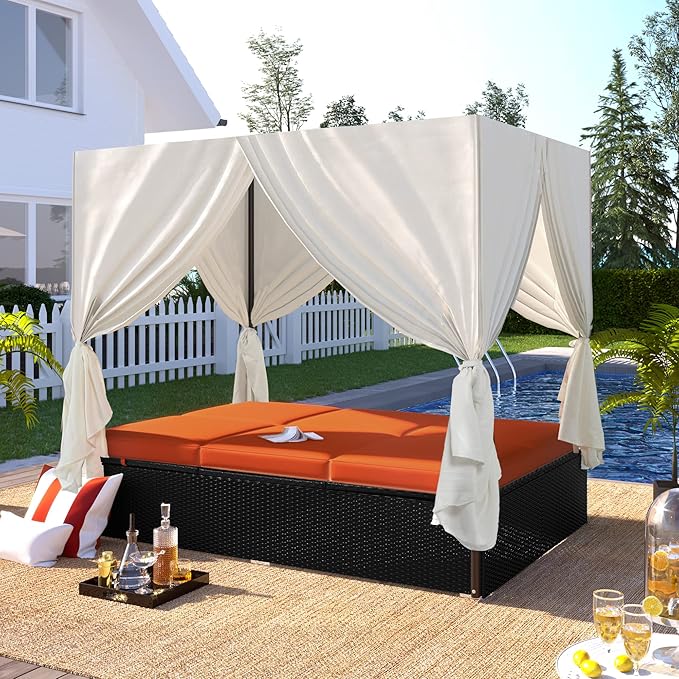 Patio Chaise Lounge, PE Rattan Outdoor Patio Wicker Sunbed Daybed - Image 6