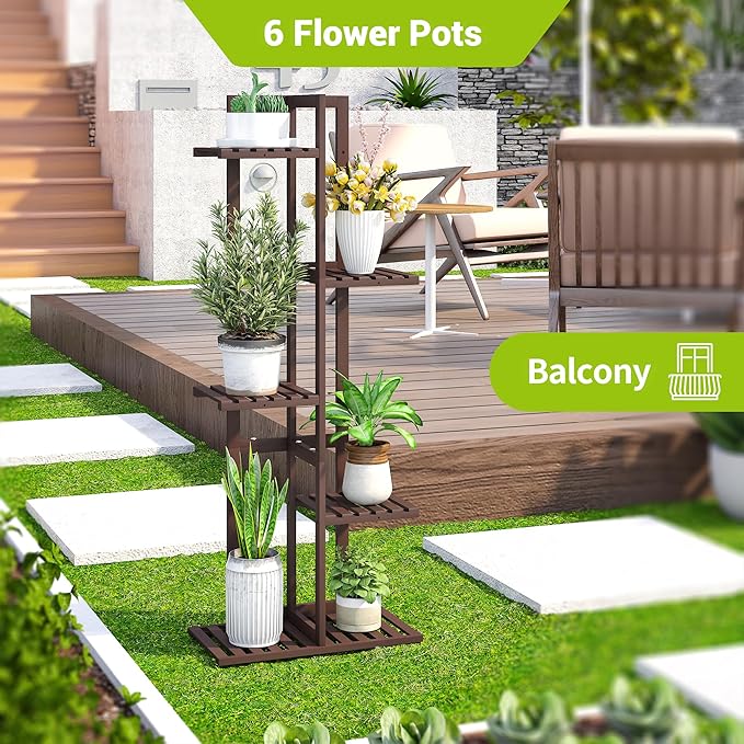 BMOSU Bamboo Plant Stand for Indoor Outdoor Plants Corner Tall Plant Shelf 6 - Image 2