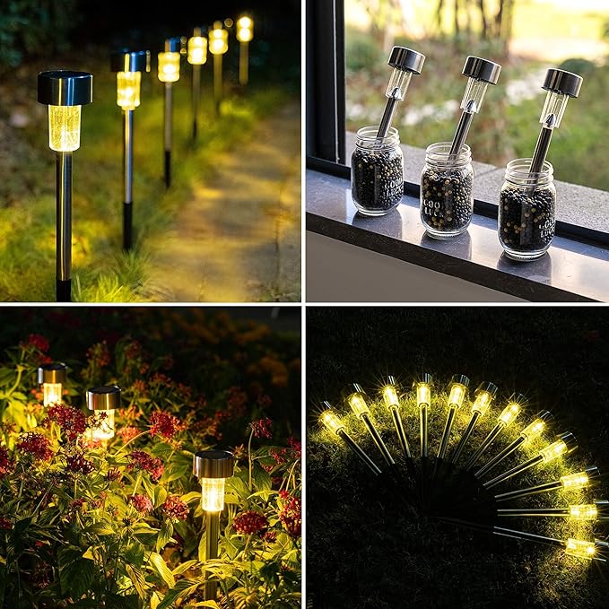 GIGALUMI Solar Pathway Lights, Stainless Steel IP44 Waterproof Auto On/Off - Image 3