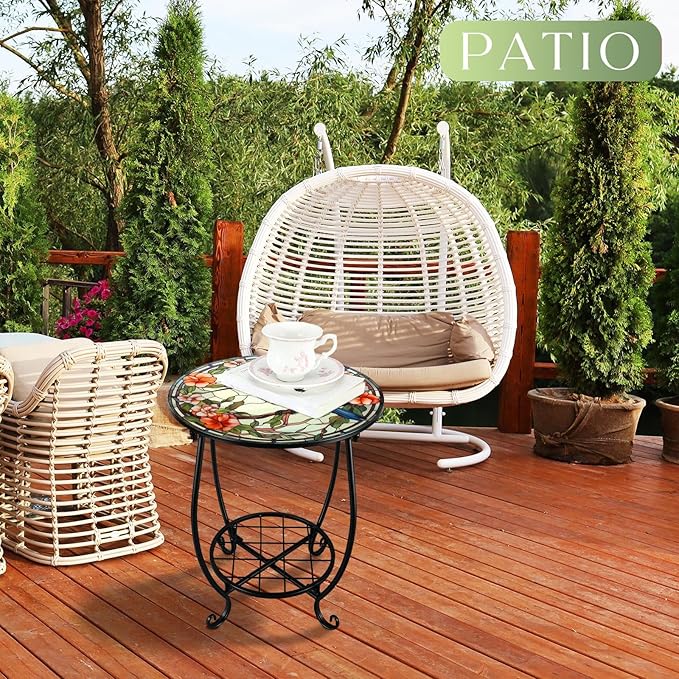 Outdoor Side Table Round Small Mosaic Patio Accent Indoor End Plant Coffee Tea - Image 4