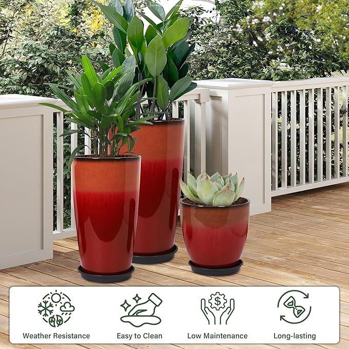 24/21/12 Inch Large Plastic Planter, Lightweight Ceramic-Look Tall Planters - Image 2