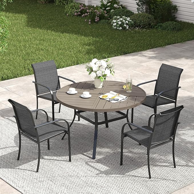 VICLLAX Patio Table and Chair Set of 4, All Weather Metal Round Outdoor Dining by HOME