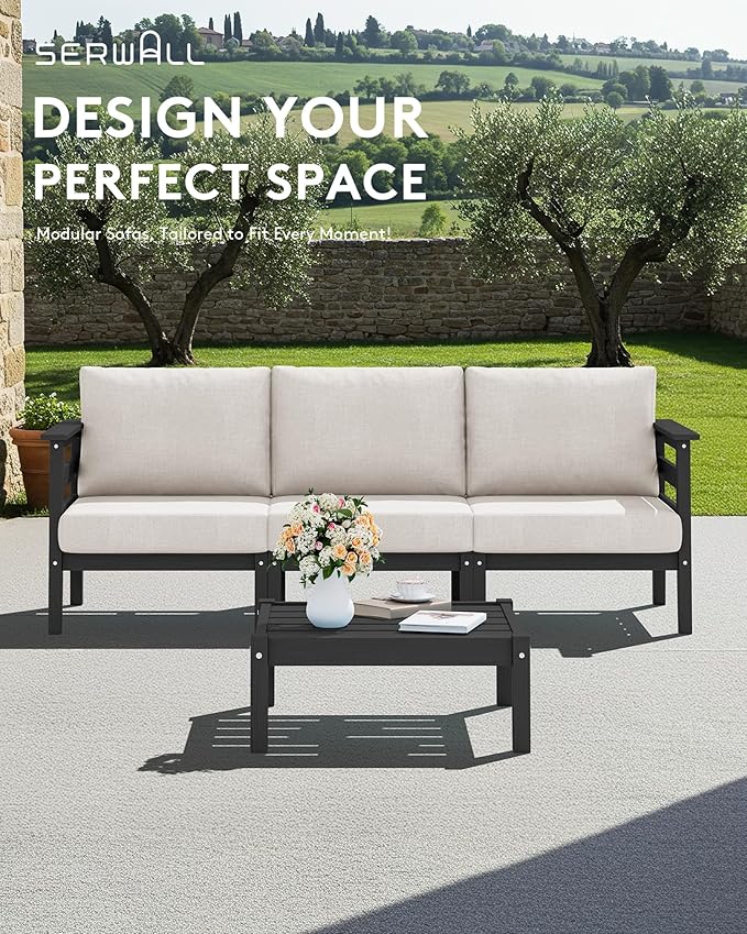 SERWALL HDPE Outdoor Furniture Set, 4 Pieces Patio Sectional Sofa Set, - Image 5