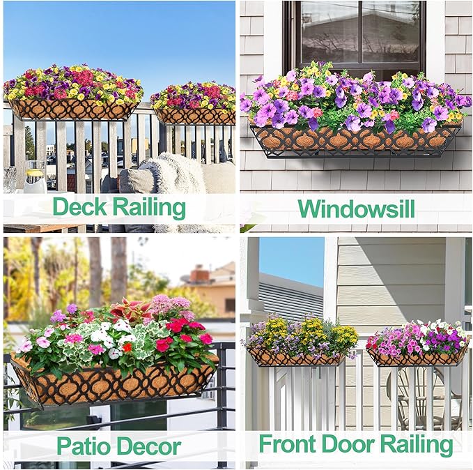 4pcs 24 Inch Window Deck with Coco Liner, Metal Hanging Flower Planter Window - Image 5