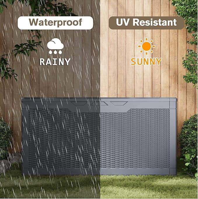 JUMMICO 100 Gallon Resin Deck Box, Waterproof Outdoor Storage Box - Image 3