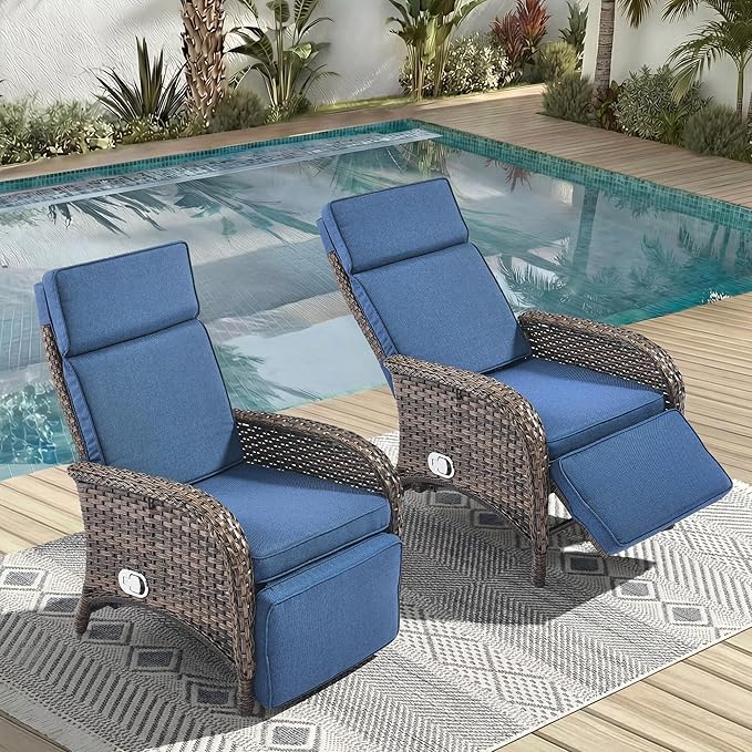 Zero Gravity Wicker Patio Recliner Chairs Set of 2 by JelwalyPatioFurnitureSet