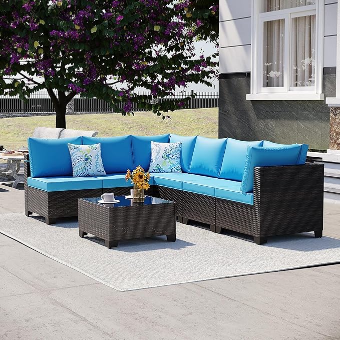 Outdoor Wicker Patio Furniture Set, Rattan Sectional Sofa Set by Ophelian