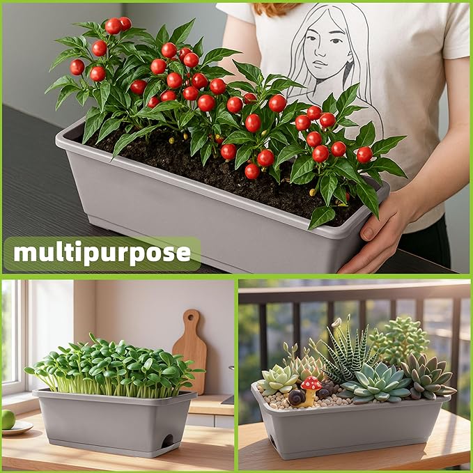 Window Box Planter, 12 Pack Plastic Vegetable Flower Planters Boxes 17 Inches - Image 6