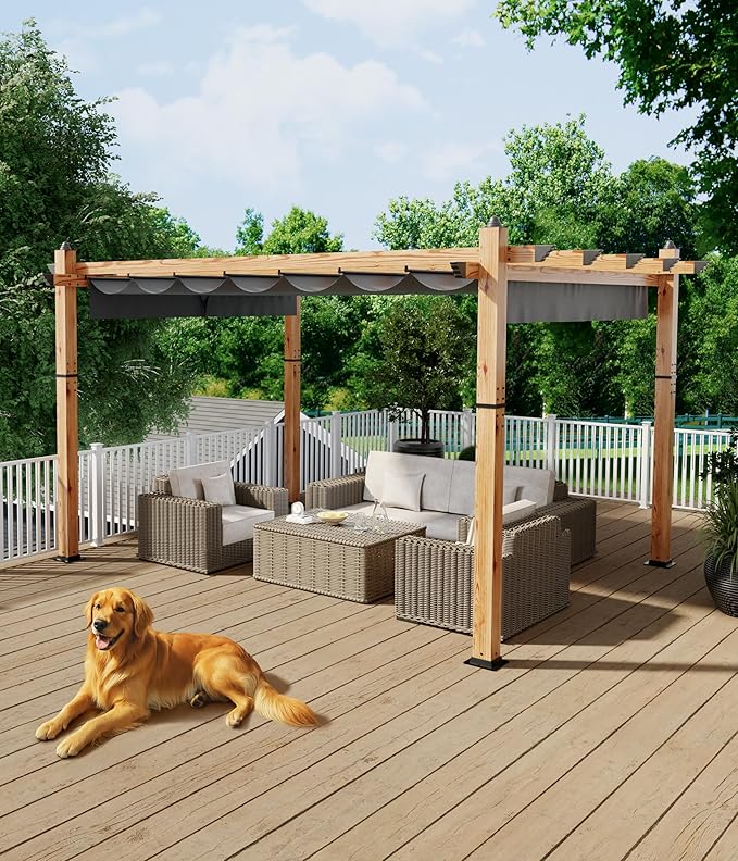 GarveeLife 10 x 13 ft Wood-Grain Aluminum Pergola by GarveeLife