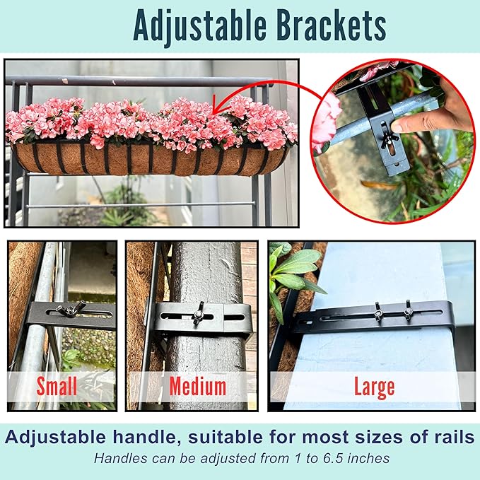 LaLaGreen Railing Planter Box Black Metal Rectangular Hanging Planters - Image 3
