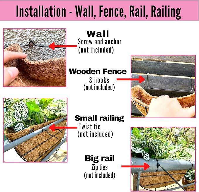 LaLaGreen Wall Hanging Planters, 6 Pack, 12 Inch Balcony Flower Baskets - Image 3