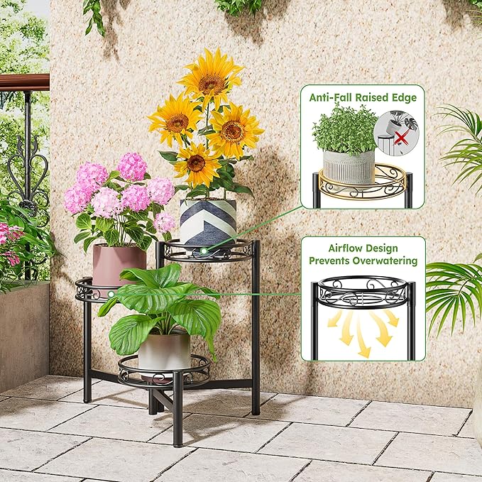 3-Tier Plant Stand Outdoor, Metal Plant Stand - Image 4