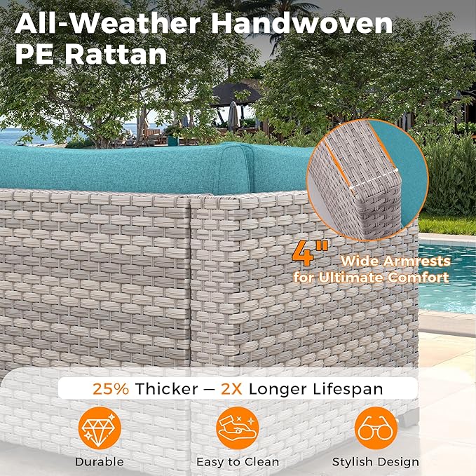 12-Seat Modern Outdoor Wicker Rattan Patio Furniture Set - Image 4