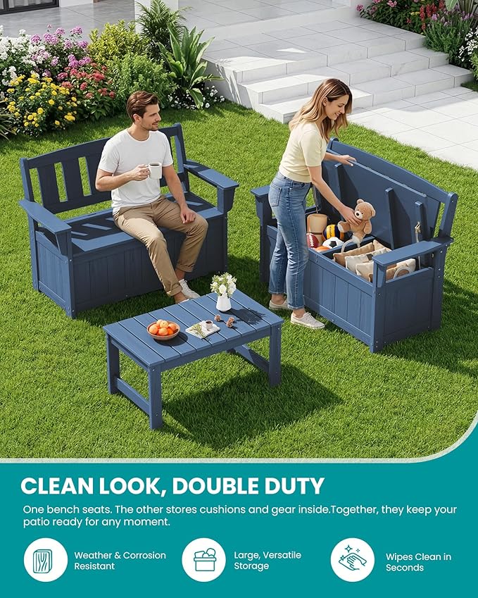 SERWALL HDPE Outdoor Storage Bench, All-Weather, UV-Resistant Deck Box - Image 7