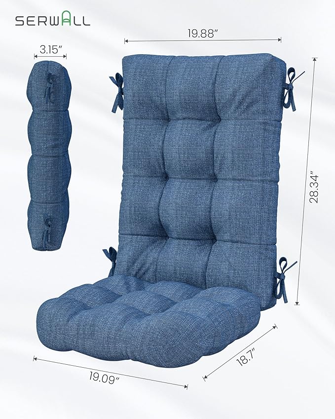 SERWALL HDPE Outdoor Rocking Cushion Set of 2, Memory Foam Cushion Navy - Image 3