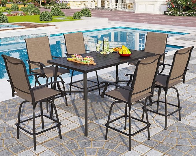 PHI VILLA 7 Piece High Patio Bar Dining Set, Bar Height Outdoor Table and by PHIVILLAThepioneerofcomfortablehouseholdsupplies