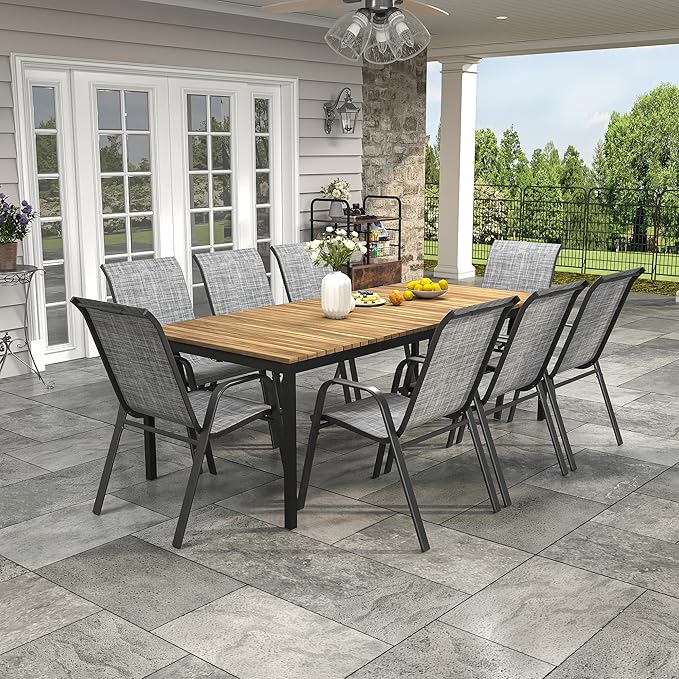 Patio Chairs Set of 8, Stackable Outdoor Dining Chairs - Image 3