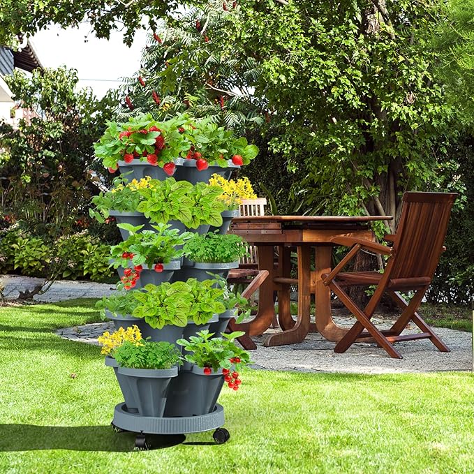 Strawberry Vertical Planter Tower Garden, 7 Tiered Stackable Planter Herb - Image 7