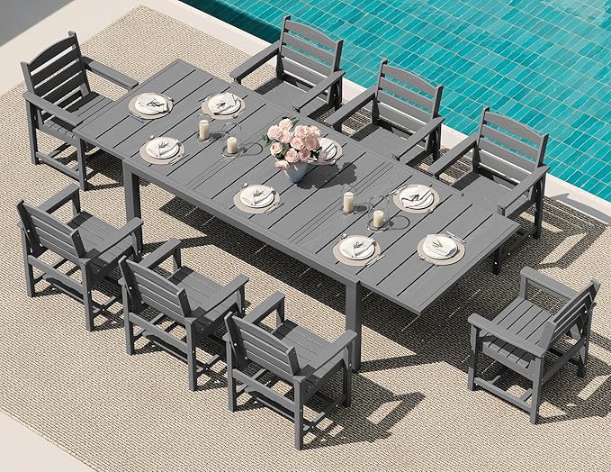 SERWALL 9-Piece Outdoor Dining Set, All Weather HDPE Outdoor Furniture Set by SERWALL