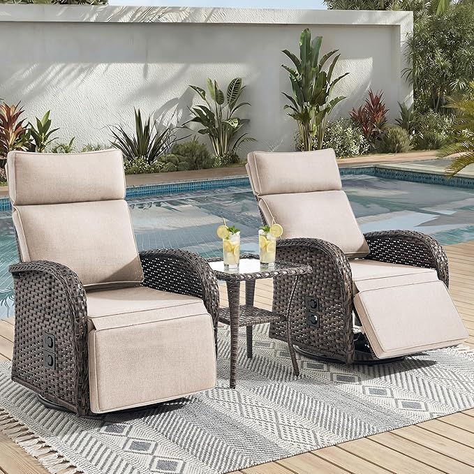 3 Pieces Zero Gravity Patio Swivel Rocking Recliner Chairs Set of 2 by JelwalyPatioFurnitureSet