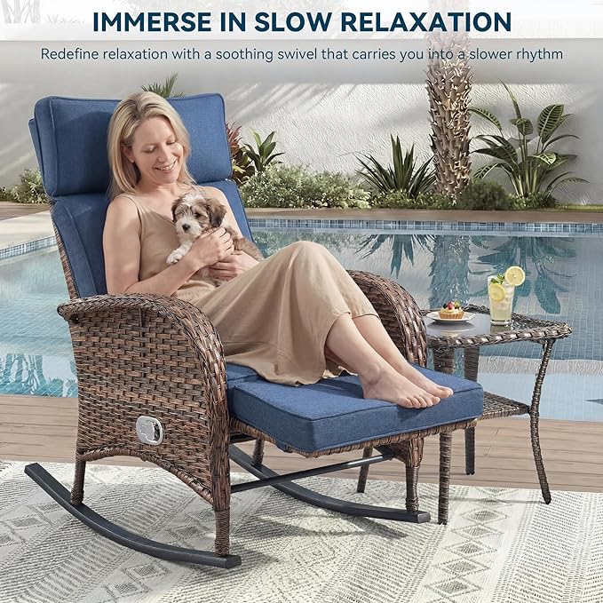 3 Pieces Zero Gravity Wicker Patio Rocking Recliner Chairs Set of 2 - Image 4