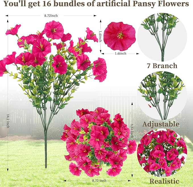 16PCS Artificial Fake Flowers for Outdoors/Indoors, Faux Silk Colorful Morning - Image 2