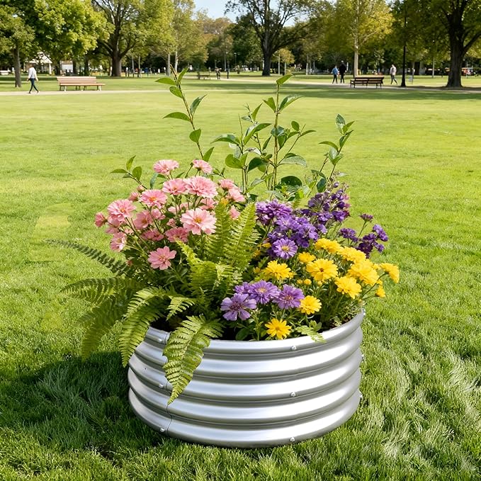 2x2x1ft Galvanized Round Raised Garden Bed, Outdoor Planter Box Metal Patio Kit - Image 5