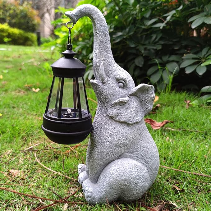 Elephant Solar Garden Statues, Resin Elephant Figurine Decorations - Image 5