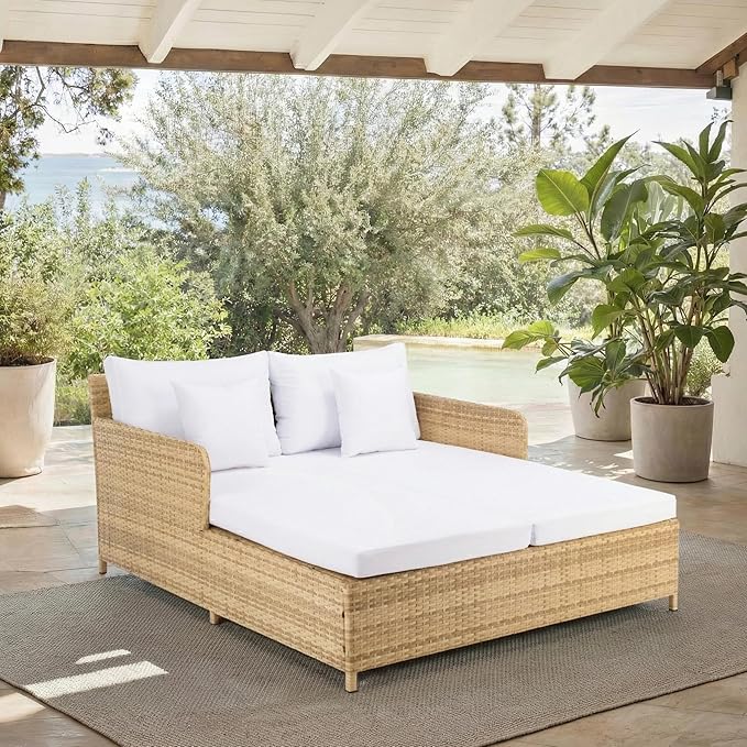 SAFAVIEH Outdoor Collection Cadeo Natural/White Cushion Daybed PAT7500D - Image 2