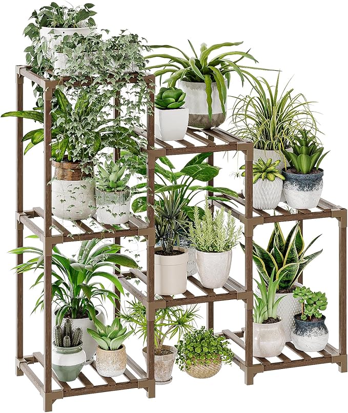 Bamworld Plant Stand Indoor Plant Shelf Outdoor Wood Plant Rack by Bamworld