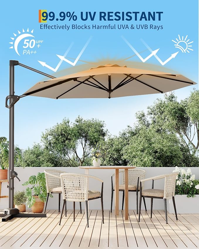 GarveeLife 10FT Patio Umbrella Outdoor Large Cantilever Umbrella Market Sun - Image 2