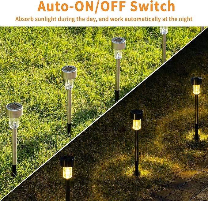 GIGALUMI Solar Pathway Lights, Stainless Steel IP44 Waterproof Auto On/Off - Image 4